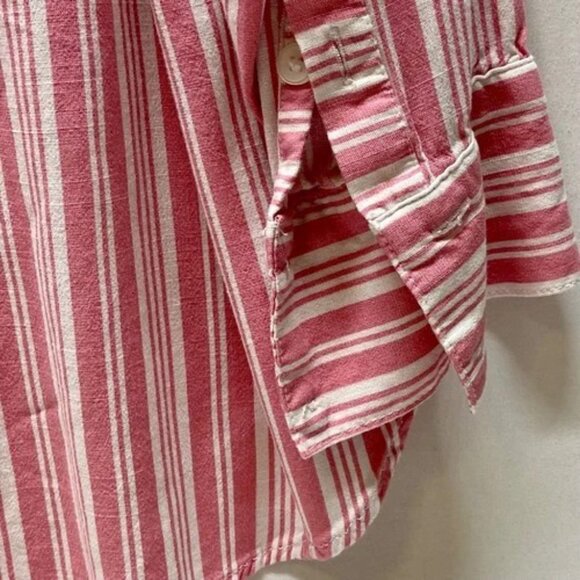 Torrid Button-Up Blouse Women's 00 (M/L) Pink White Stripe Lightweight Stretch - Picture 4 of 9